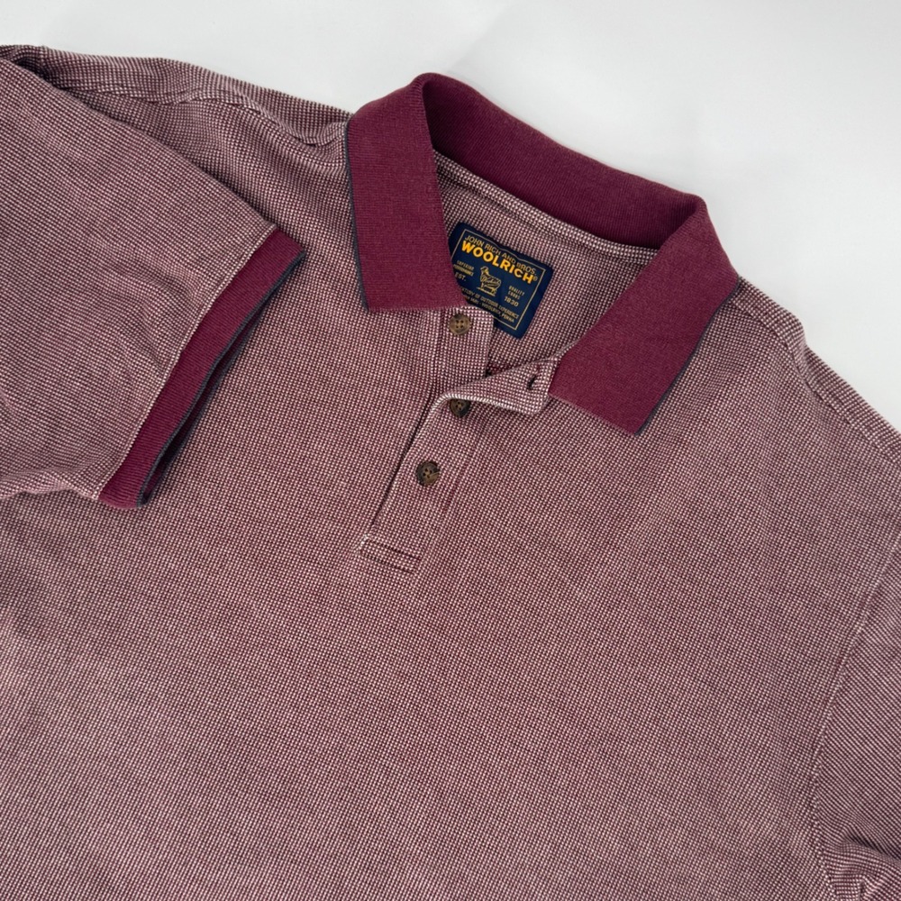 Woolrich Men's XL Burgundy Textured Cotton Polo Shirt Short‎ Sleeve